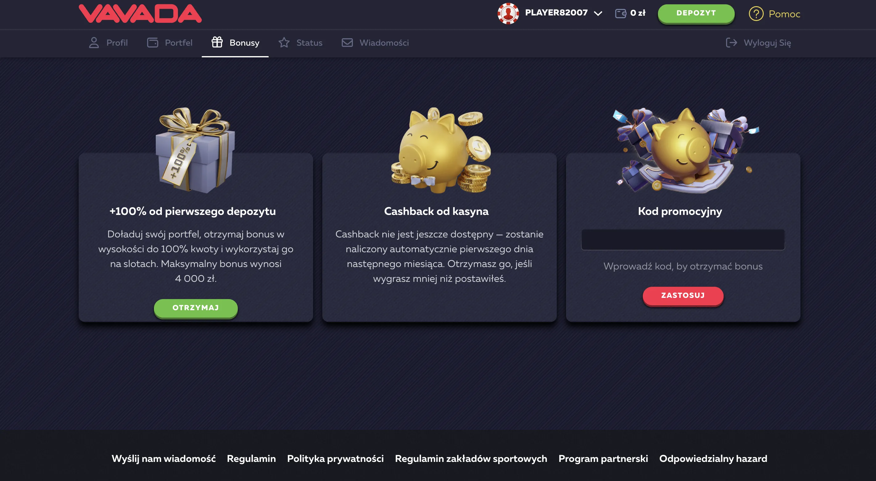 Mechanika pakietu powitalnego w kasyno Vavada